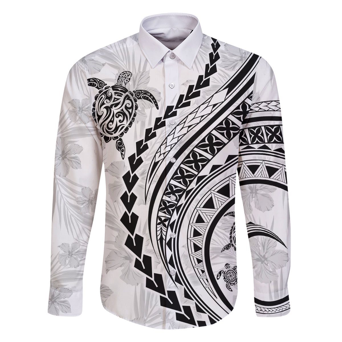 Hawaii Family Matching Outfits Polynesian Pride Off Shoulder Maxi Dress And Shirt Family Set Clothes Turtle Hibiscus Luxury Style - White LT7 Dad's Shirt - Long Sleeve White - Polynesian Pride