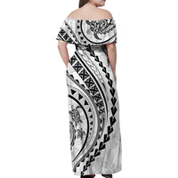 Hawaii Family Matching Outfits Polynesian Pride Off Shoulder Maxi Dress And Shirt Family Set Clothes Turtle Hibiscus Luxury Style - White LT7 - Polynesian Pride