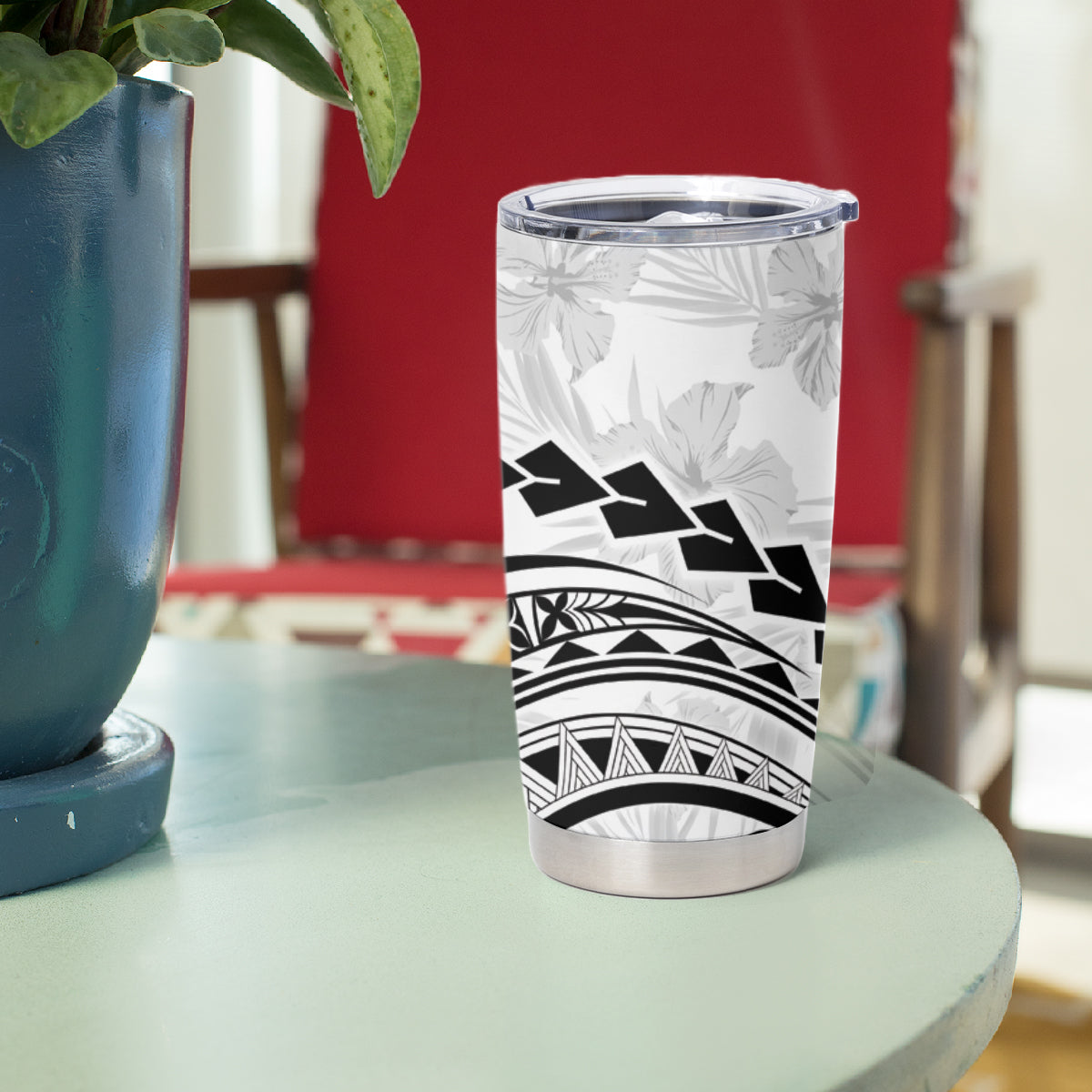 Polynesian Pride Tumbler Cup Turtle Hibiscus Luxury Style - White