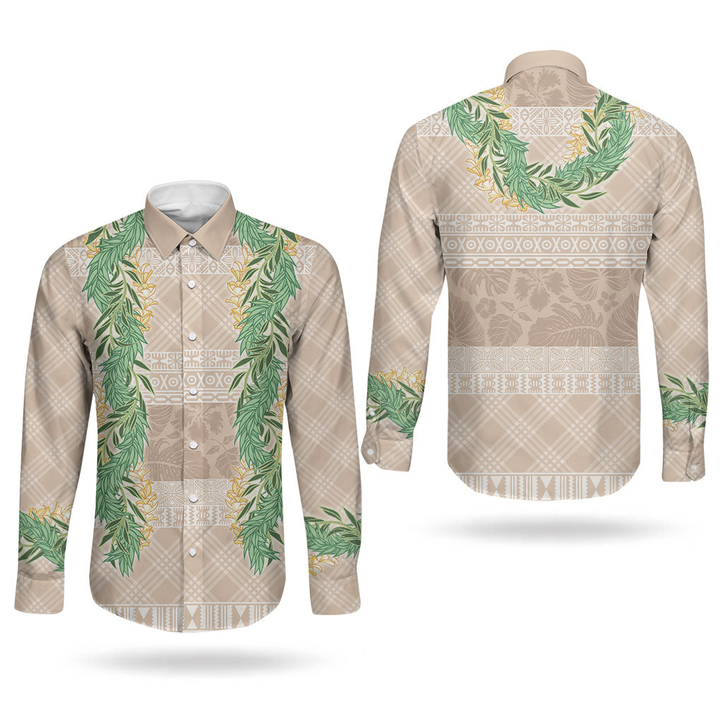 Hawai'i Paniolo Maile Twisted Lei Couples Matching Mermaid Dress and Long Sleeve Button Shirt Almond Brown LT7 - Polynesian Pride