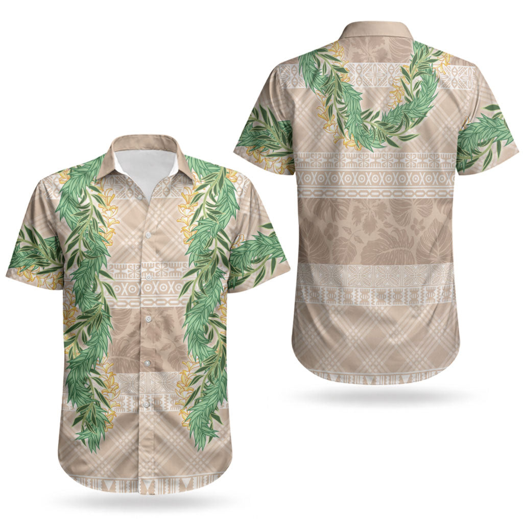 Hawai'i Paniolo Maile Twisted Lei Couples Matching Short Sleeve Bodycon Dress and Hawaiian Shirt Almond Brown LT7 - Polynesian Pride