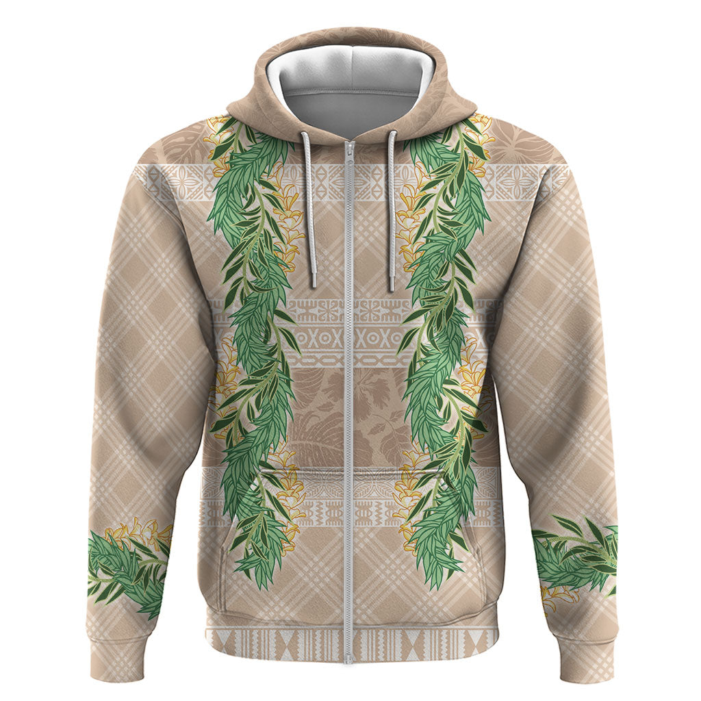 Hawai'i Paniolo Maile Twisted Lei Hoodie Almond Brown LT7 Zip Hoodie Brown - Polynesian Pride