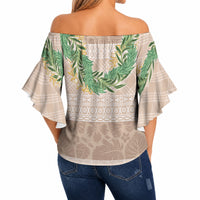 Hawai'i Paniolo Maile Twisted Lei Off Shoulder Wrap Waist Top Almond Brown LT7 - Polynesian Pride