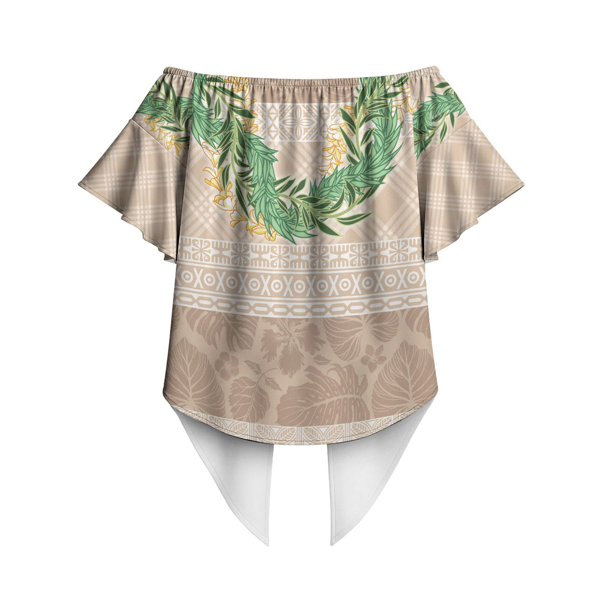Hawai'i Paniolo Maile Twisted Lei Off Shoulder Wrap Waist Top Almond Brown LT7 - Polynesian Pride
