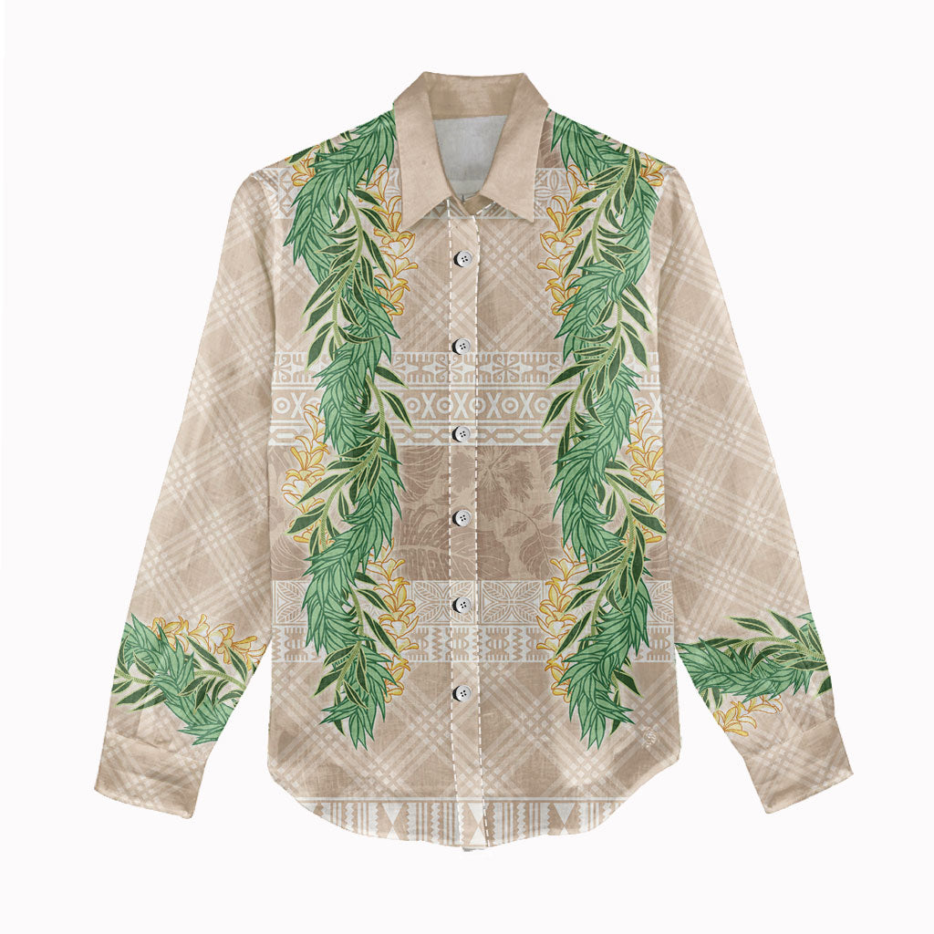 Hawai'i Paniolo Maile Twisted Lei Women Casual Shirt Almond Brown LT7 - Polynesian Pride