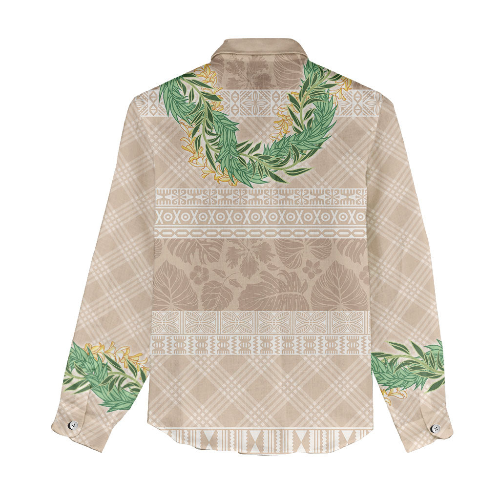 Hawai'i Paniolo Maile Twisted Lei Women Casual Shirt Almond Brown LT7 - Polynesian Pride