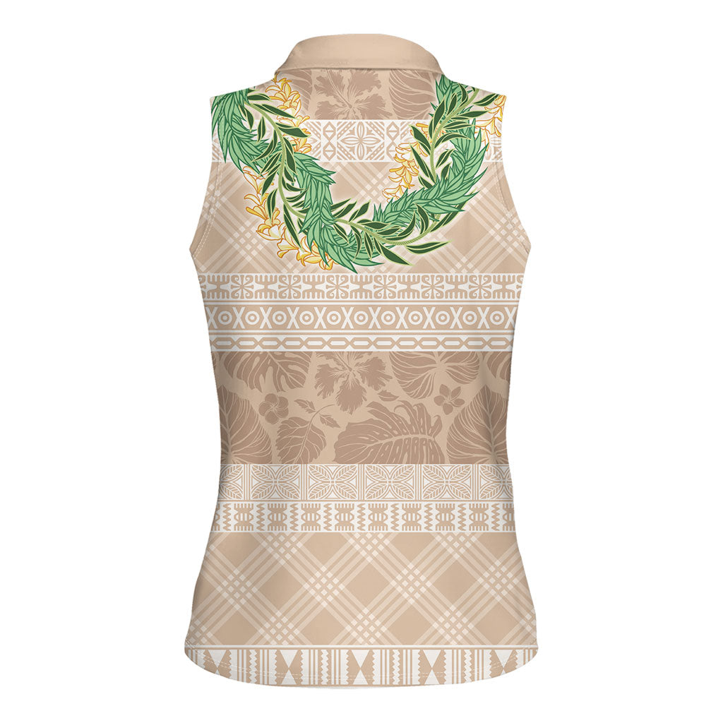 Hawai'i Paniolo Maile Twisted Lei Women Sleeveless Polo Shirt Almond Brown LT7 - Polynesian Pride