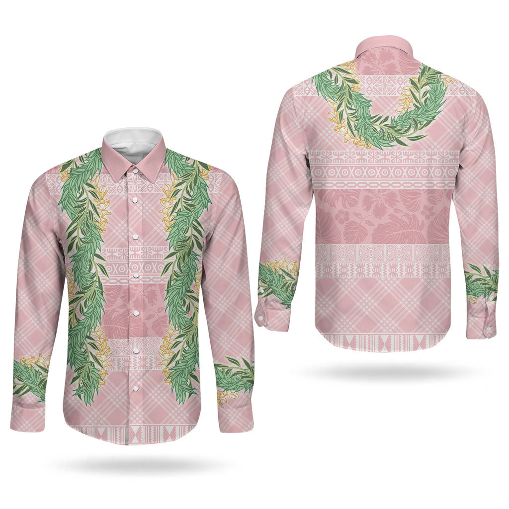 Hawai'i Paniolo Maile Twisted Lei Couples Matching Long Sleeve Bodycon Dress and Long Sleeve Button Shirt Dusty Rose LT7 - Polynesian Pride