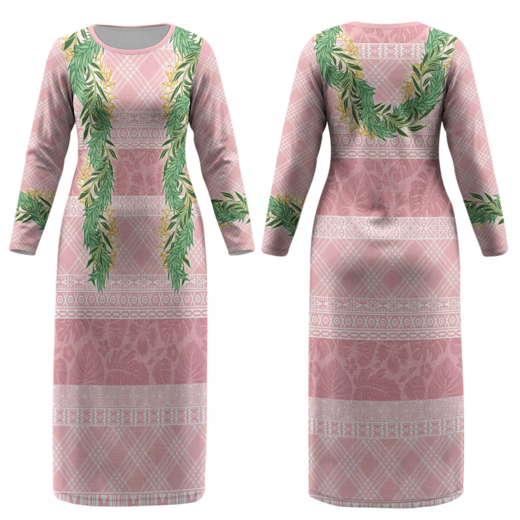 Hawai'i Paniolo Maile Twisted Lei Couples Matching Long Sleeve Bodycon Dress and Long Sleeve Button Shirt Dusty Rose LT7 - Polynesian Pride