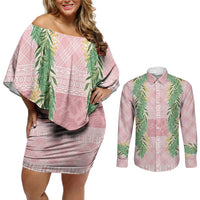 Hawai'i Paniolo Maile Twisted Lei Couples Matching Off Shoulder Short Dress and Long Sleeve Button Shirt Dusty Rose LT7 Dusty Rose - Polynesian Pride