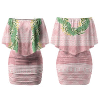 Hawai'i Paniolo Maile Twisted Lei Couples Matching Off Shoulder Short Dress and Long Sleeve Button Shirt Dusty Rose LT7 - Polynesian Pride