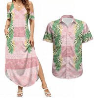 Hawai'i Paniolo Maile Twisted Lei Couples Matching Summer Maxi Dress and Hawaiian Shirt Dusty Rose LT7 Dusty Rose - Polynesian Pride