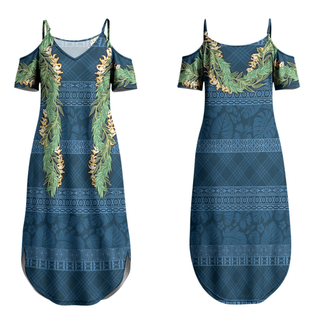 Hawai'i Paniolo Maile Twisted Lei Couples Matching Summer Maxi Dress and Hawaiian Shirt Cobalt Blue LT7 - Polynesian Pride