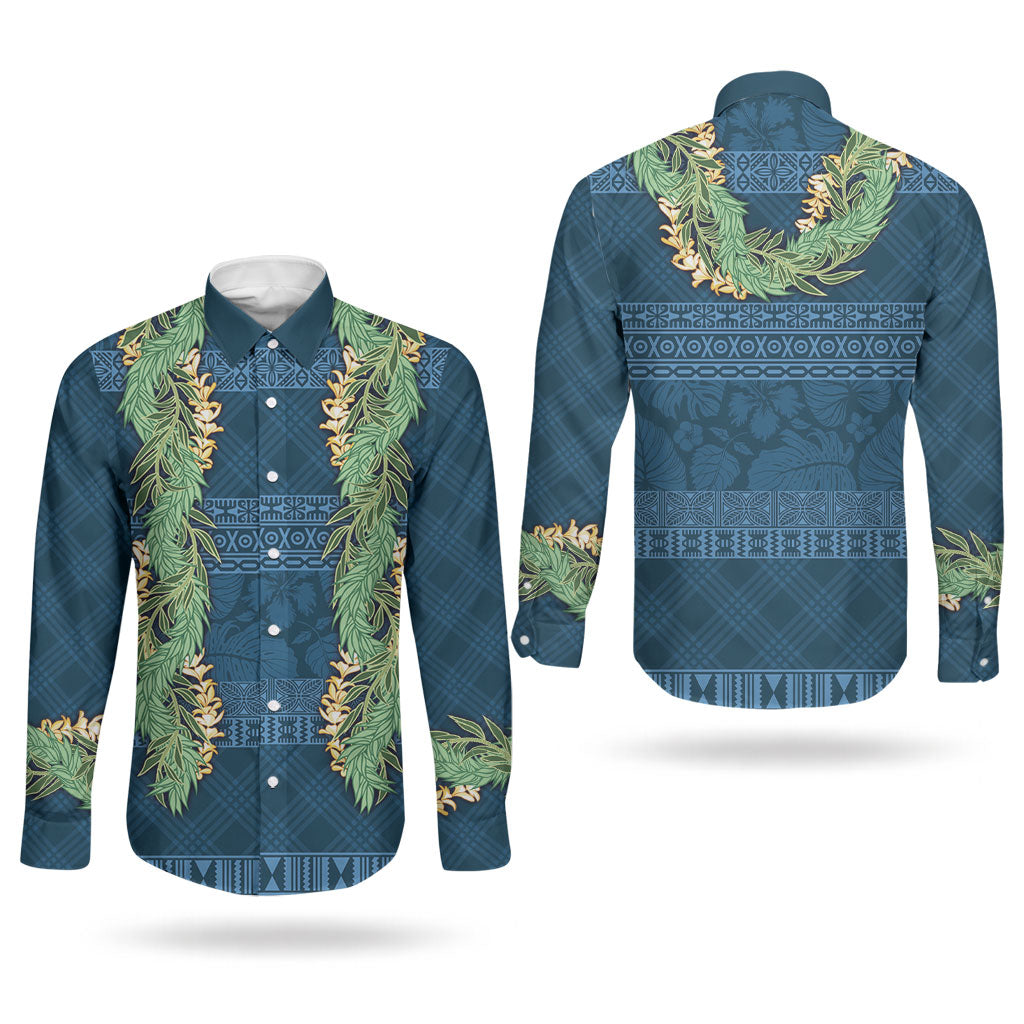Hawai'i Paniolo Maile Twisted Lei Couples Matching Tank Maxi Dress and Long Sleeve Button Shirt Cobalt Blue LT7 - Polynesian Pride