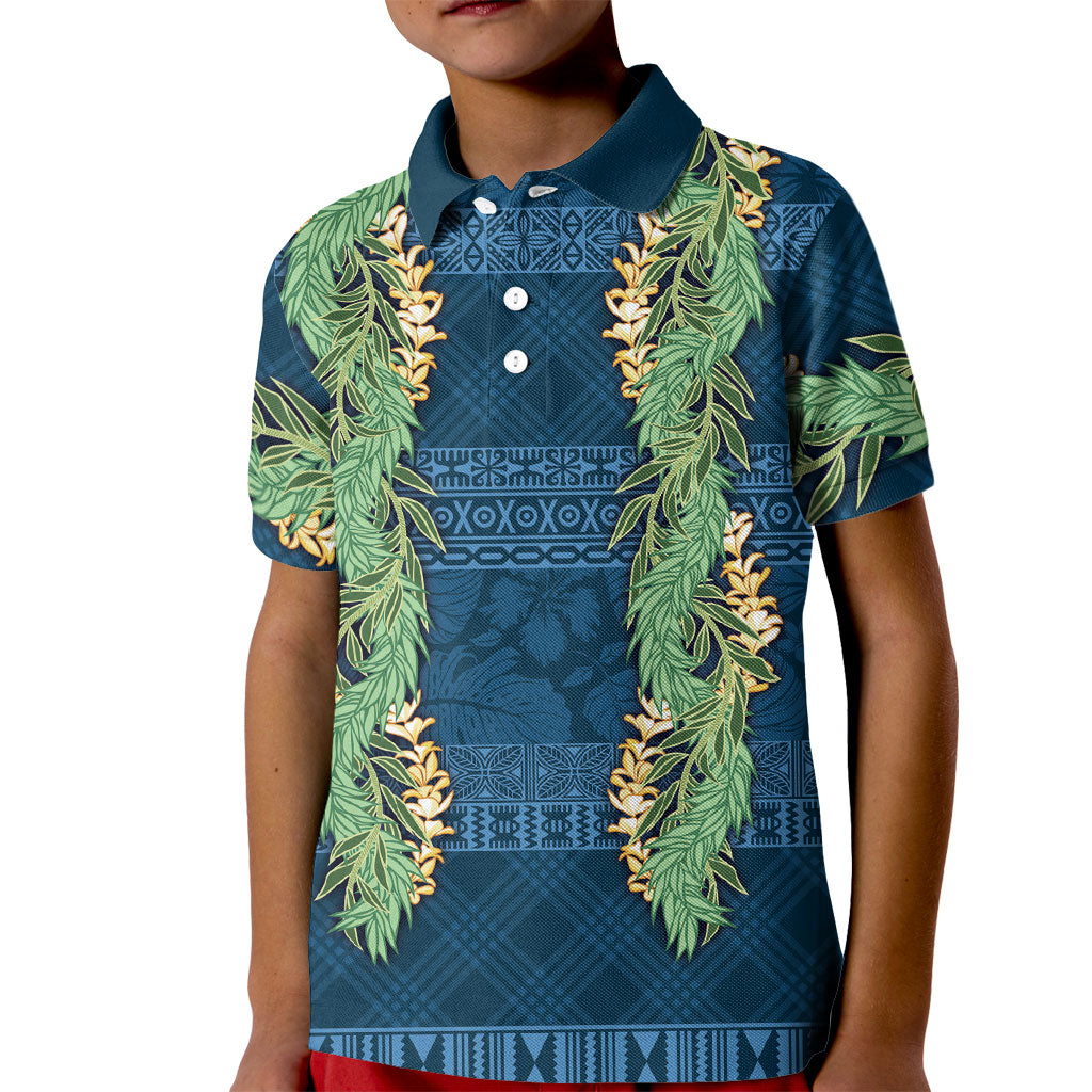 Hawai'i Paniolo Maile Twisted Lei Kid Polo Shirt Cobalt Blue LT7 Kid Cobalt Blue - Polynesian Pride