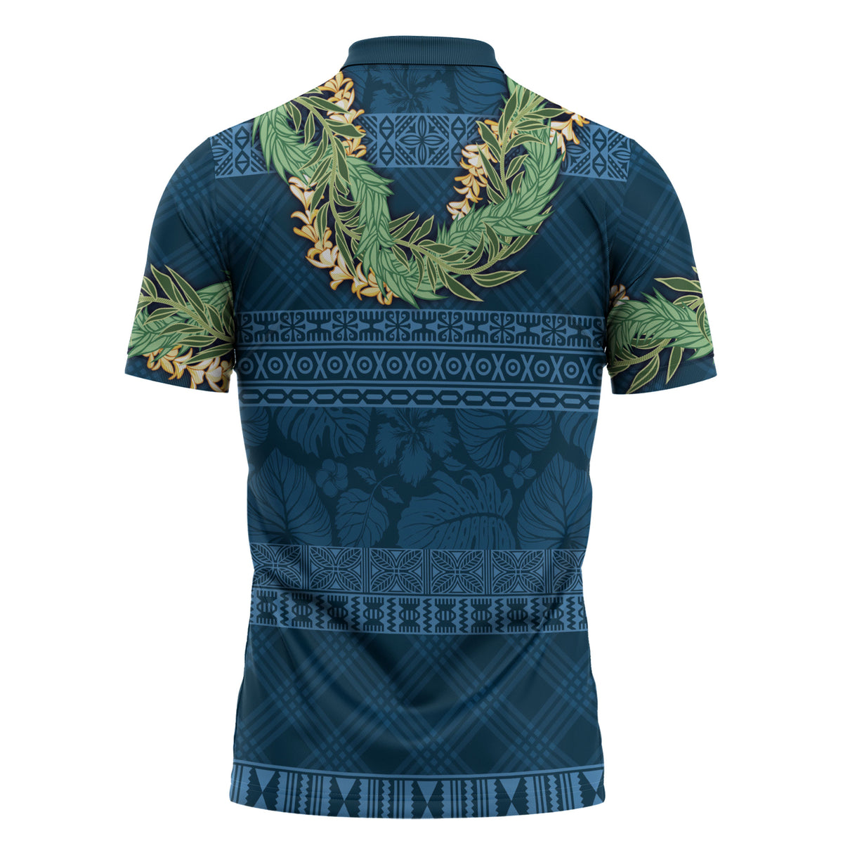 Hawai'i Paniolo Maile Twisted Lei Zipper Polo Shirt Cobalt Blue LT7 - Polynesian Pride