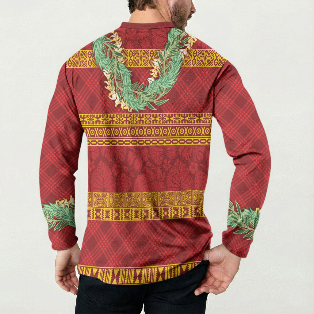 Hawai'i Paniolo Maile Twisted Lei Button Sweatshirt Hilo Royal Red LT7 - Polynesian Pride