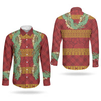Hawai'i Paniolo Maile Twisted Lei Couples Matching Mermaid Dress and Long Sleeve Button Shirt Hilo Royal Red LT7 - Polynesian Pride