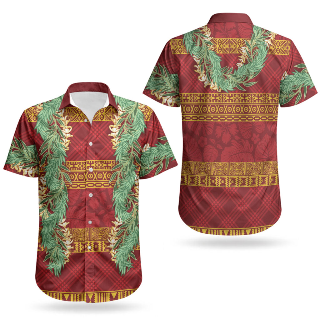 Hawai'i Paniolo Maile Twisted Lei Couples Matching Off Shoulder Maxi Dress and Hawaiian Shirt Hilo Royal Red LT7 - Polynesian Pride