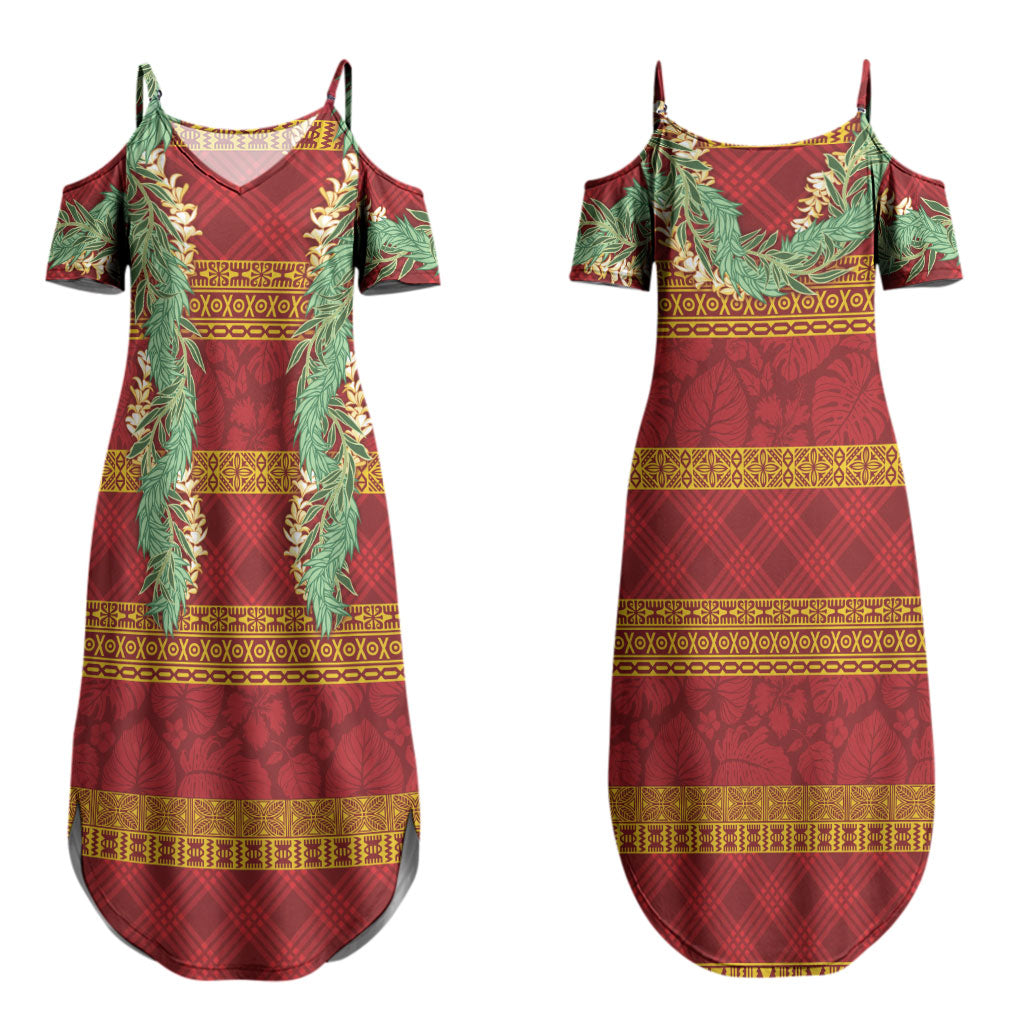 Hawai'i Paniolo Maile Twisted Lei Couples Matching Summer Maxi Dress and Long Sleeve Button Shirt Hilo Royal Red LT7 - Polynesian Pride