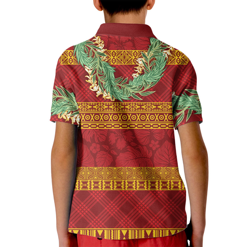 Hawai'i Paniolo Maile Twisted Lei Kid Polo Shirt Hilo Royal Red LT7 - Polynesian Pride