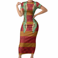 Hawai'i Paniolo Maile Twisted Lei Short Sleeve Bodycon Dress Hilo Royal Red LT7 Long Dress Red - Polynesian Pride
