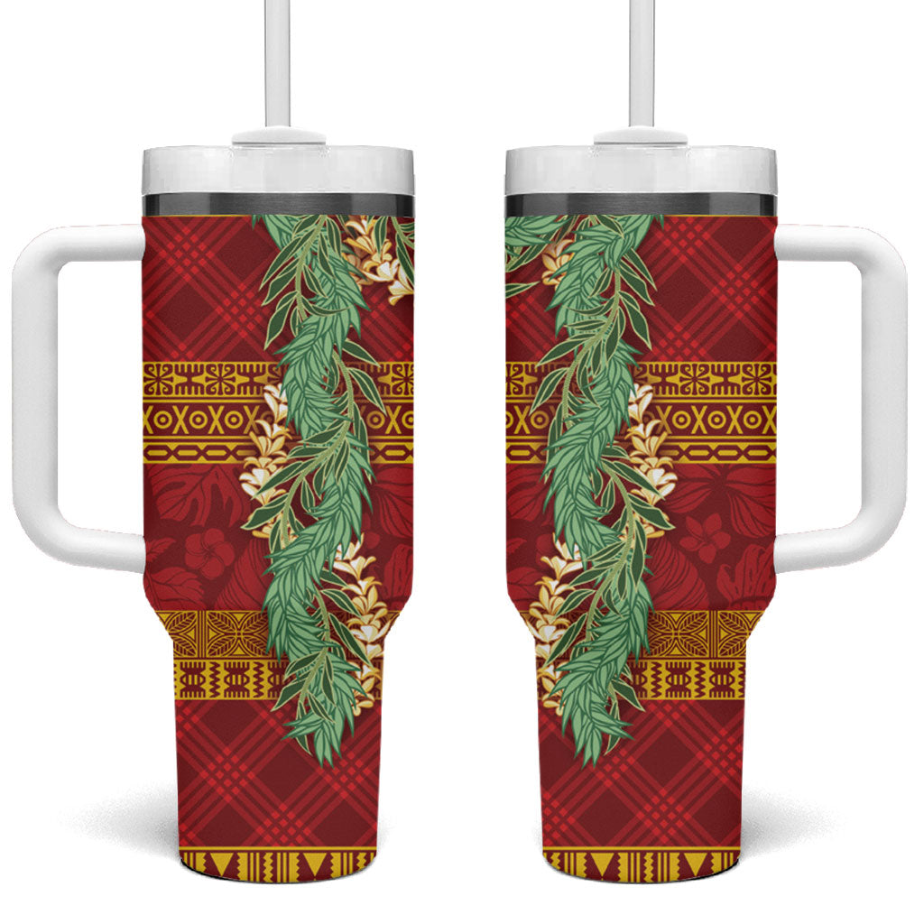 Hawai'i Paniolo Maile Twisted Lei Tumbler With Handle Hilo Royal Red LT7 One Size: 40 oz Red - Polynesian Pride