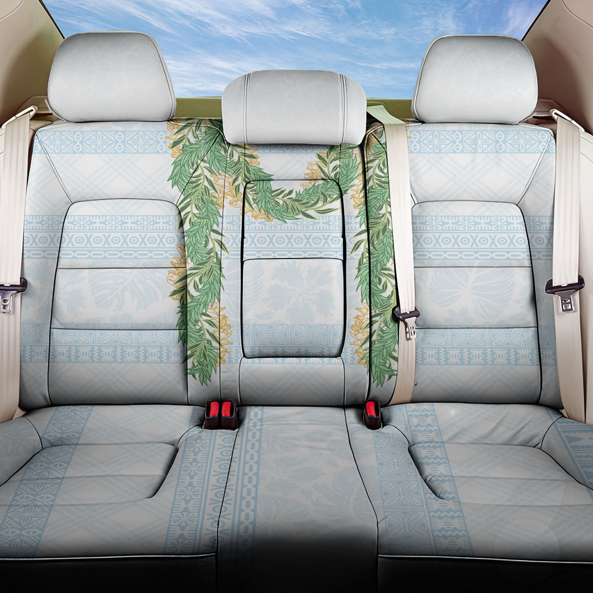 Hawai'i Paniolo Maile Twisted Lei Back Car Seat Cover Winter White