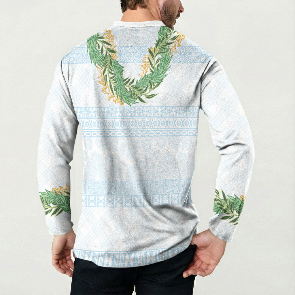 Hawai'i Paniolo Maile Twisted Lei Button Sweatshirt Winter White LT7 - Polynesian Pride