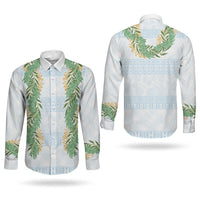 Hawai'i Paniolo Maile Twisted Lei Couples Matching Mermaid Dress and Long Sleeve Button Shirt Winter White LT7 - Polynesian Pride