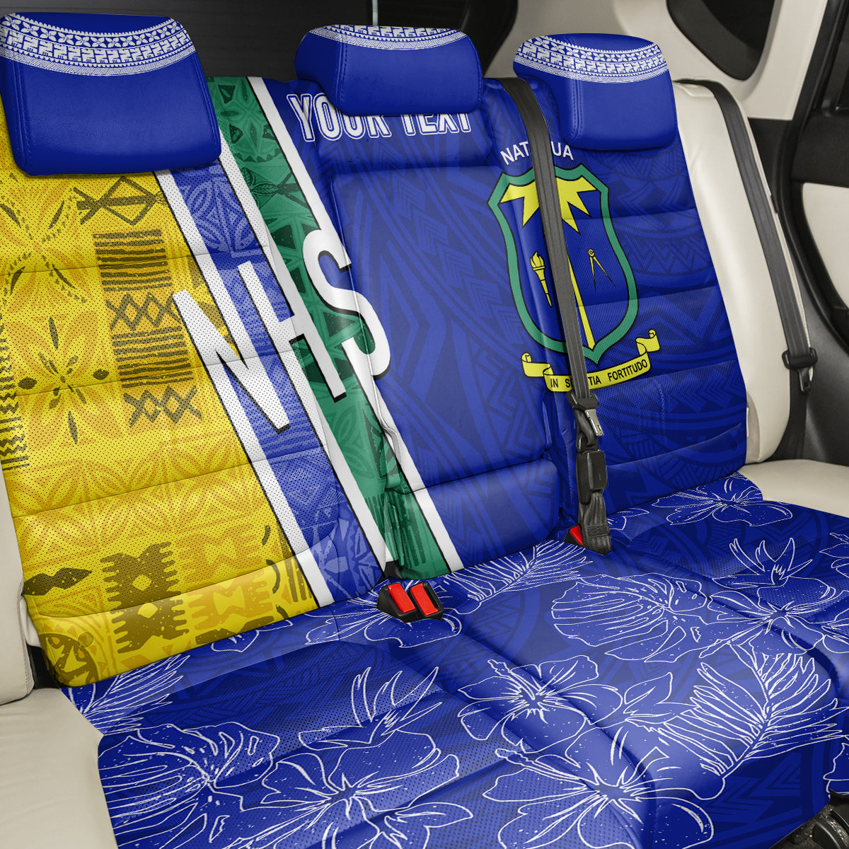 Personalised Fiji Natabua High School Back Car Seat Cover Kaviti Tapa Mix Colors Proud NHS LT7 - Polynesian Pride