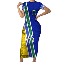 Personalised Fiji Natabua High School Family Matching Short Sleeve Bodycon Dress and Hawaiian Shirt Kaviti Tapa Mix Colors Proud NHS LT7 Mom's Dress Blue - Polynesian Pride