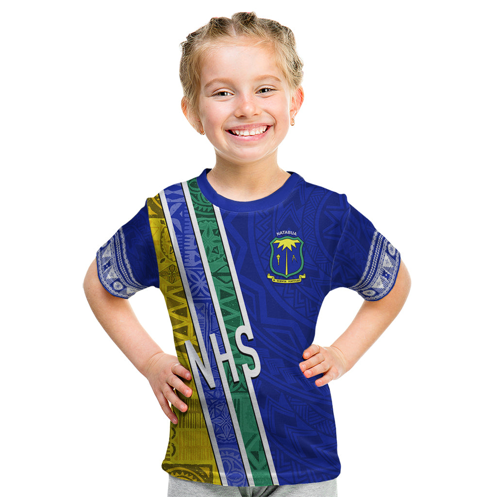 Personalised Fiji Natabua High School Kid T Shirt Kaviti Tapa Mix Colors Proud NHS LT7 Blue - Polynesian Pride
