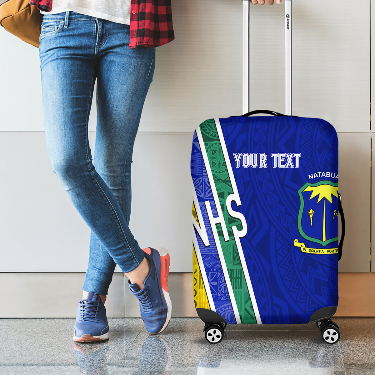 Personalised Fiji Natabua High School Luggage Cover Kaviti Tapa Mix Colors Proud NHS LT7 - Polynesian Pride
