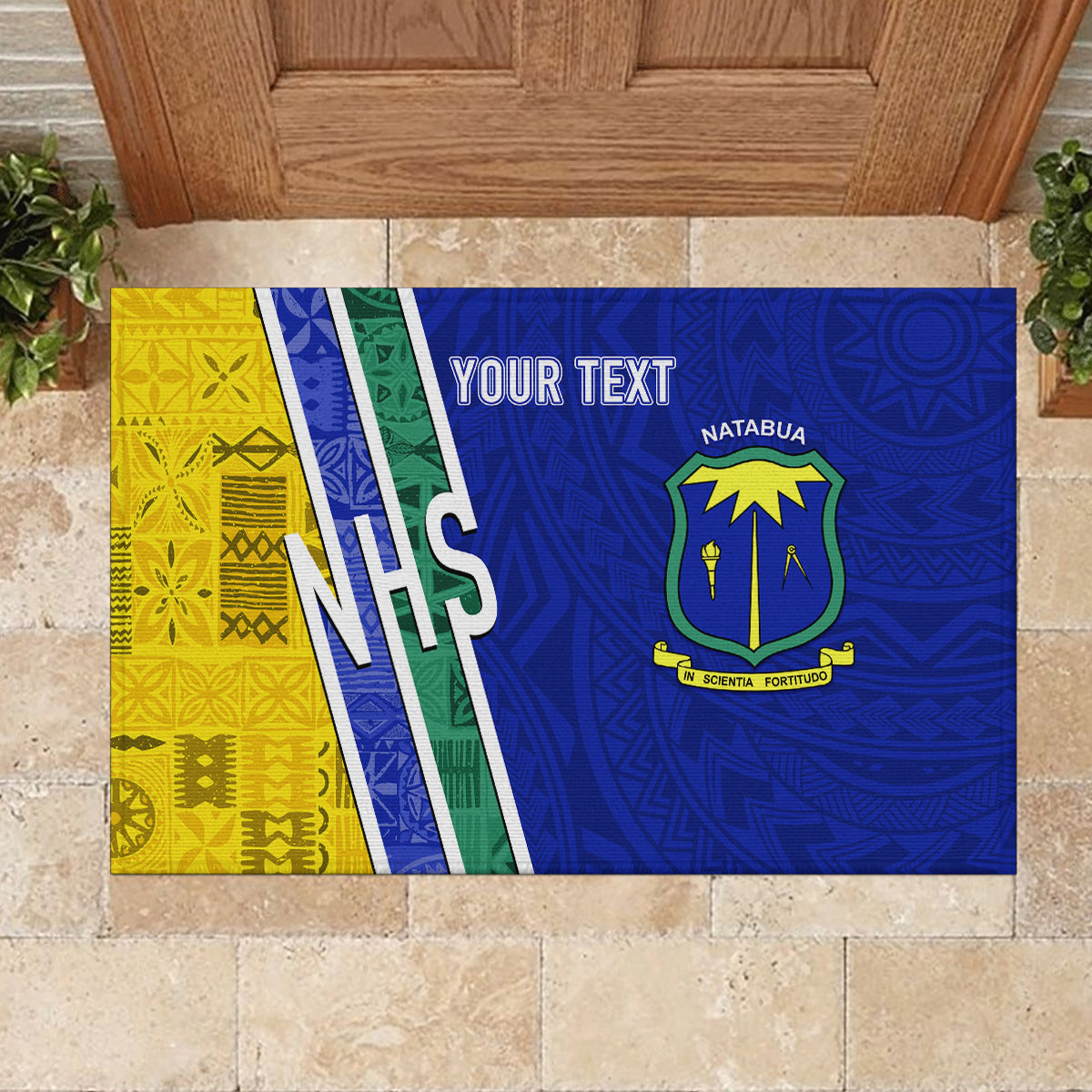 Personalised Fiji Natabua High School Rubber Doormat Kaviti Tapa Mix Colors Proud NHS LT7 - Polynesian Pride