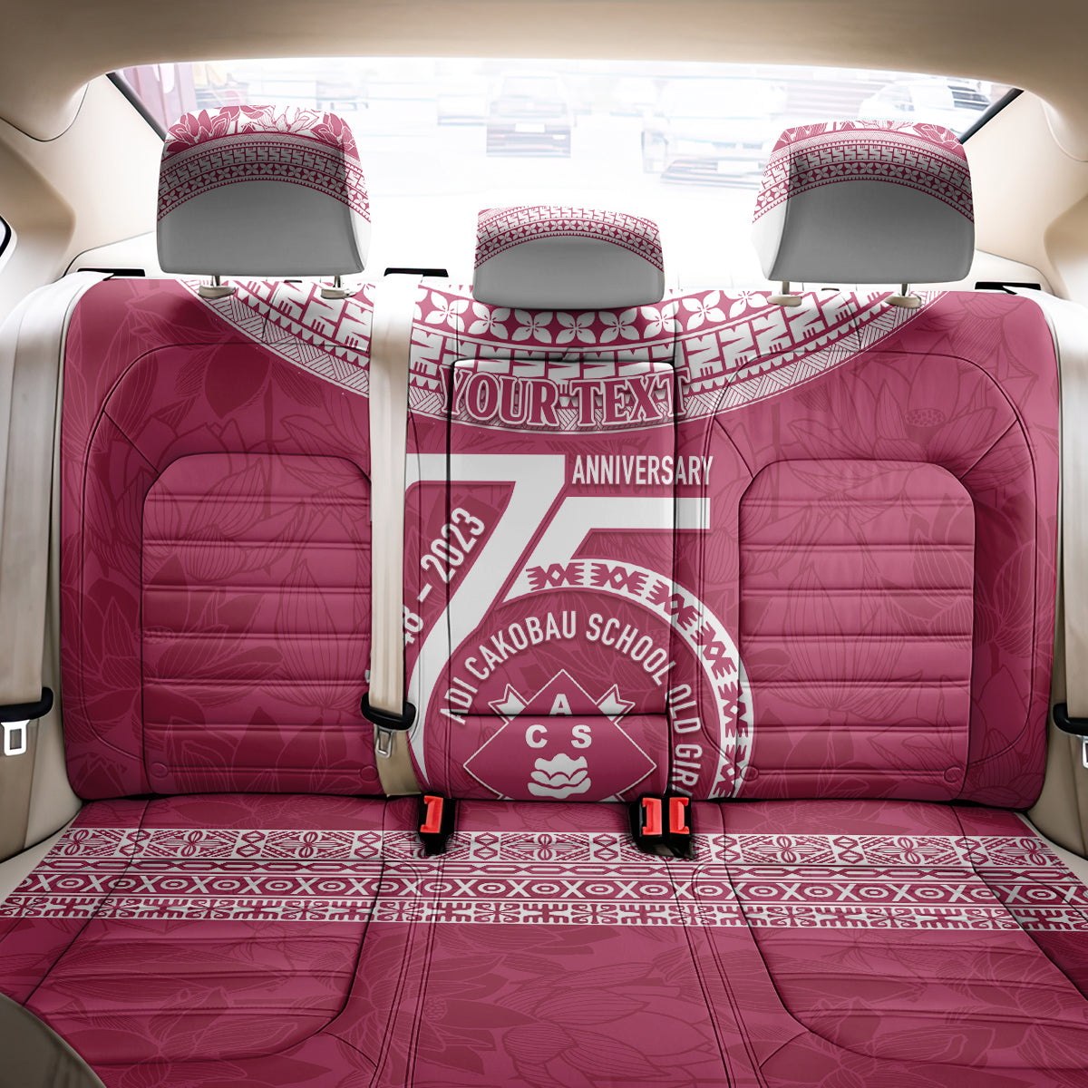 Personalised Fiji Adi Cakobau School Back Car Seat Cover ACS Old Girls Lotus Mix Masi LT7 - Polynesian Pride