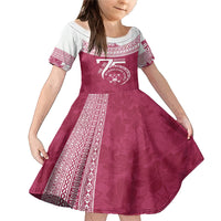 Personalised Fiji Adi Cakobau School Family Matching Mermaid Dress and Hawaiian Shirt ACS Old Girls Lotus Mix Masi LT7 Daughter's Dress Crimson - Polynesian Pride