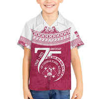 Personalised Fiji Adi Cakobau School Family Matching Off Shoulder Long Sleeve Dress and Hawaiian Shirt ACS Old Girls Lotus Mix Masi LT7 Son's Shirt Crimson - Polynesian Pride