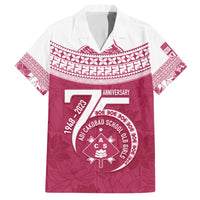 Personalised Fiji Adi Cakobau School Family Matching Short Sleeve Bodycon Dress and Hawaiian Shirt ACS Old Girls Lotus Mix Masi LT7 Dad's Shirt - Short Sleeve Crimson - Polynesian Pride