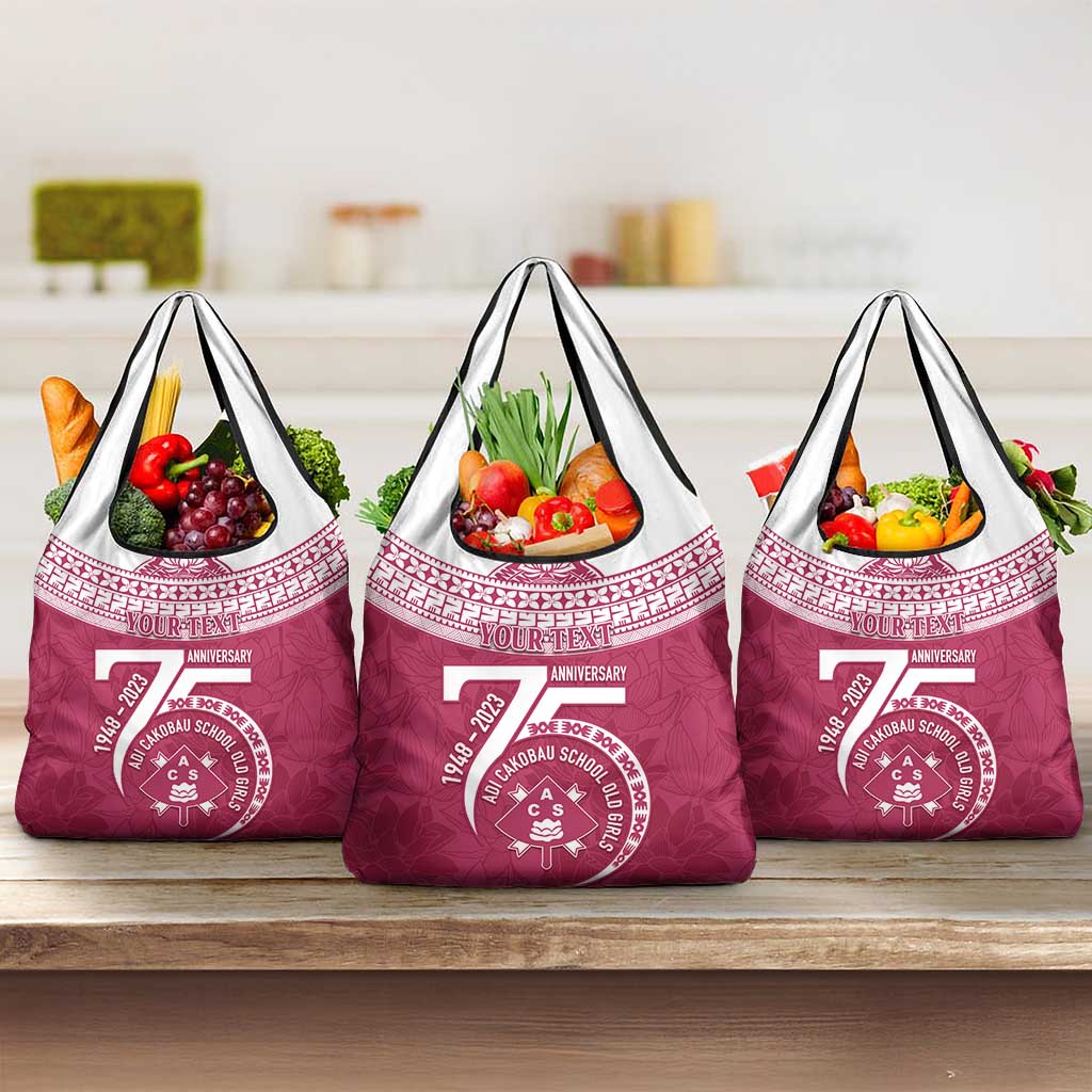 Personalised Fiji Adi Cakobau School Grocery Bag ACS Old Girls Lotus Mix Masi LT7 3-pack One Size Crimson - Polynesian Pride