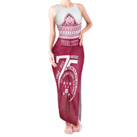 Personalised Fiji Adi Cakobau School Tank Maxi Dress ACS Old Girls Lotus Mix Masi LT7 Women Crimson - Polynesian Pride