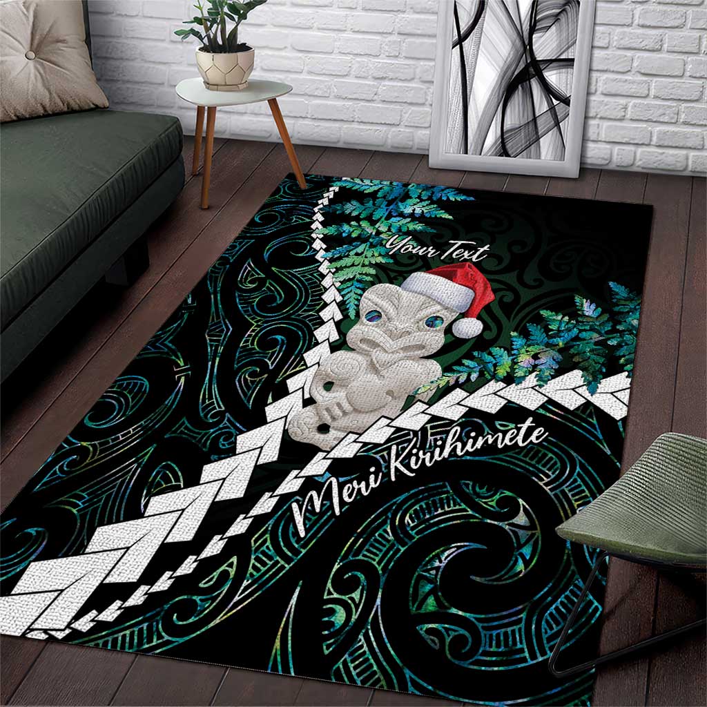 New Zealand Personalised Area Rug Meri Kirihimete Kowhaiwhai Mix Paua Shell - Emerald LT7 Green - Polynesian Pride