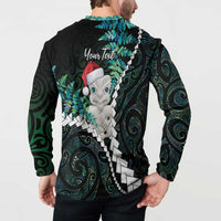 New Zealand Personalised Button Sweatshirt Meri Kirihimete Kowhaiwhai Mix Paua Shell - Emerald