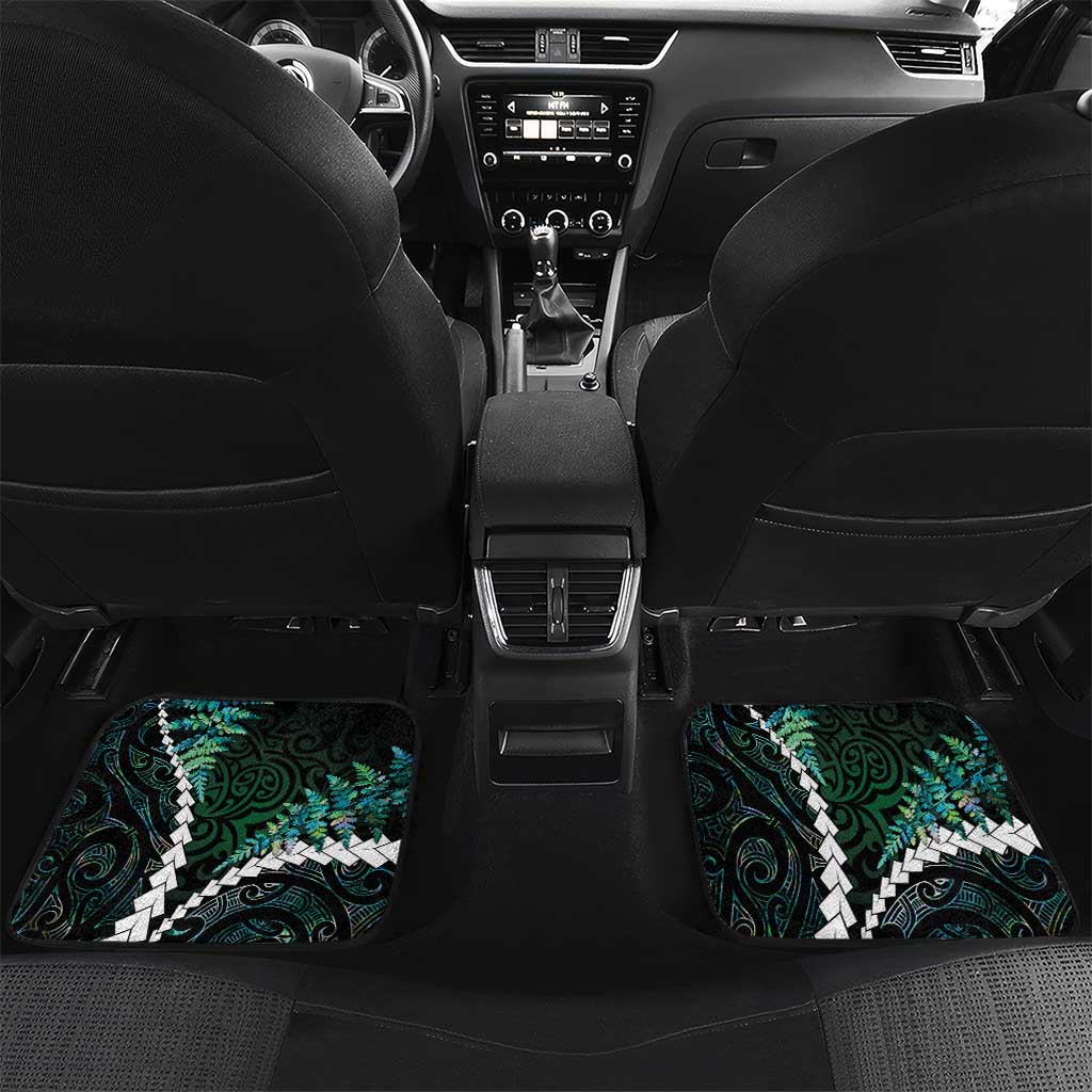 New Zealand Personalised Car Mats Meri Kirihimete Kowhaiwhai Mix Paua Shell - Emerald LT7 Set 2pcs - Back Green - Polynesian Pride