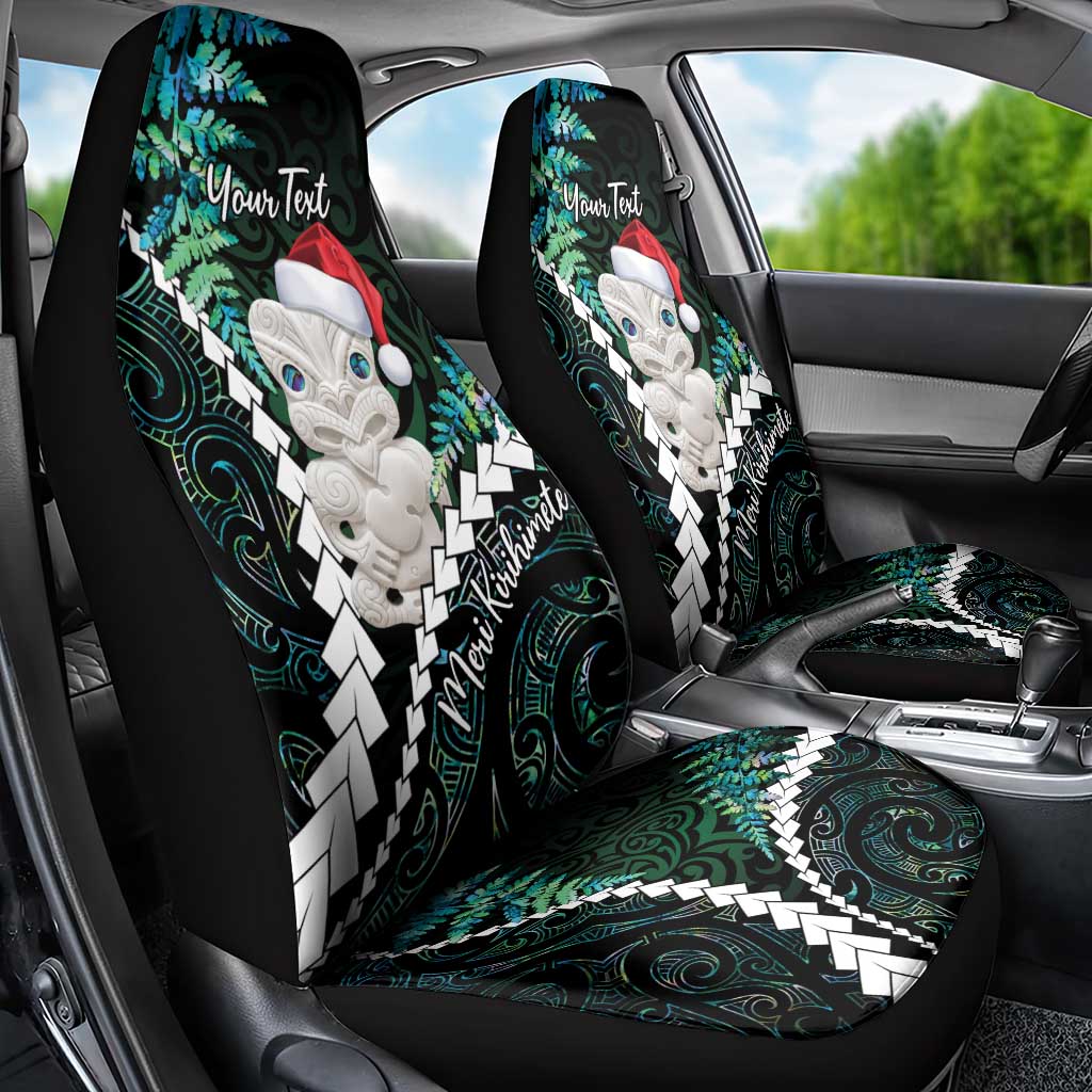 New Zealand Personalised Car Seat Cover Meri Kirihimete Kowhaiwhai Mix Paua Shell - Emerald LT7 - Polynesian Pride