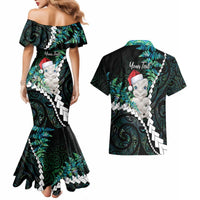 New Zealand Personalised Couples Matching Mermaid Dress and Hawaiian Shirt Meri Kirihimete Kowhaiwhai Mix Paua Shell - Emerald LT7 - Polynesian Pride