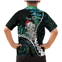 New Zealand Personalised Family Matching Mermaid Dress and Hawaiian Shirt Meri Kirihimete Kowhaiwhai Mix Paua Shell - Emerald LT7 - Polynesian Pride