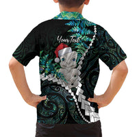 New Zealand Personalised Family Matching Off Shoulder Short Dress and Hawaiian Shirt Meri Kirihimete Kowhaiwhai Mix Paua Shell - Emerald LT7 - Polynesian Pride