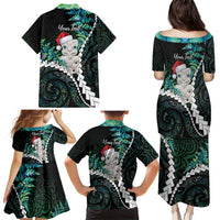 New Zealand Personalised Family Matching Puletasi and Hawaiian Shirt Meri Kirihimete Kowhaiwhai Mix Paua Shell - Emerald LT7 - Polynesian Pride