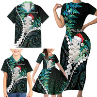 New Zealand Personalised Family Matching Short Sleeve Bodycon Dress and Hawaiian Shirt Meri Kirihimete Kowhaiwhai Mix Paua Shell - Emerald LT7 - Polynesian Pride